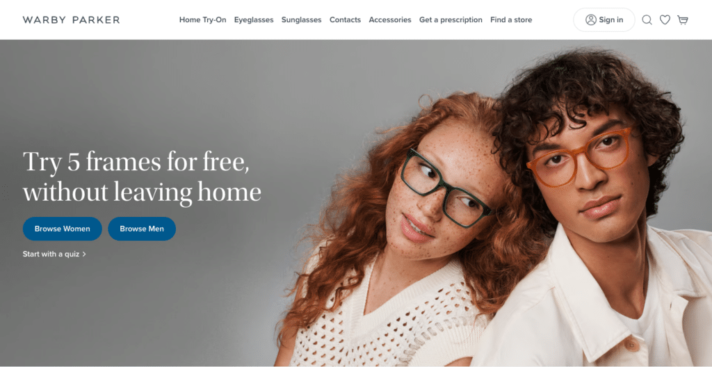 warby parker homepage