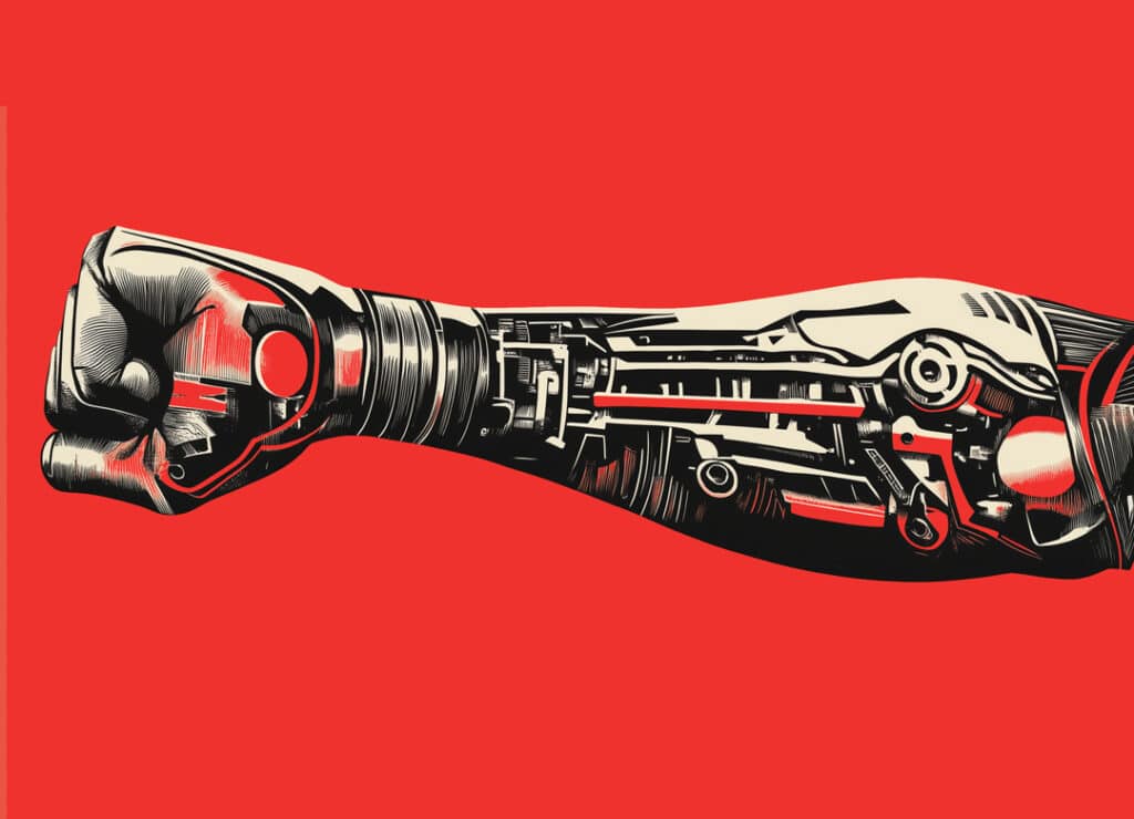 robotic arm on red background