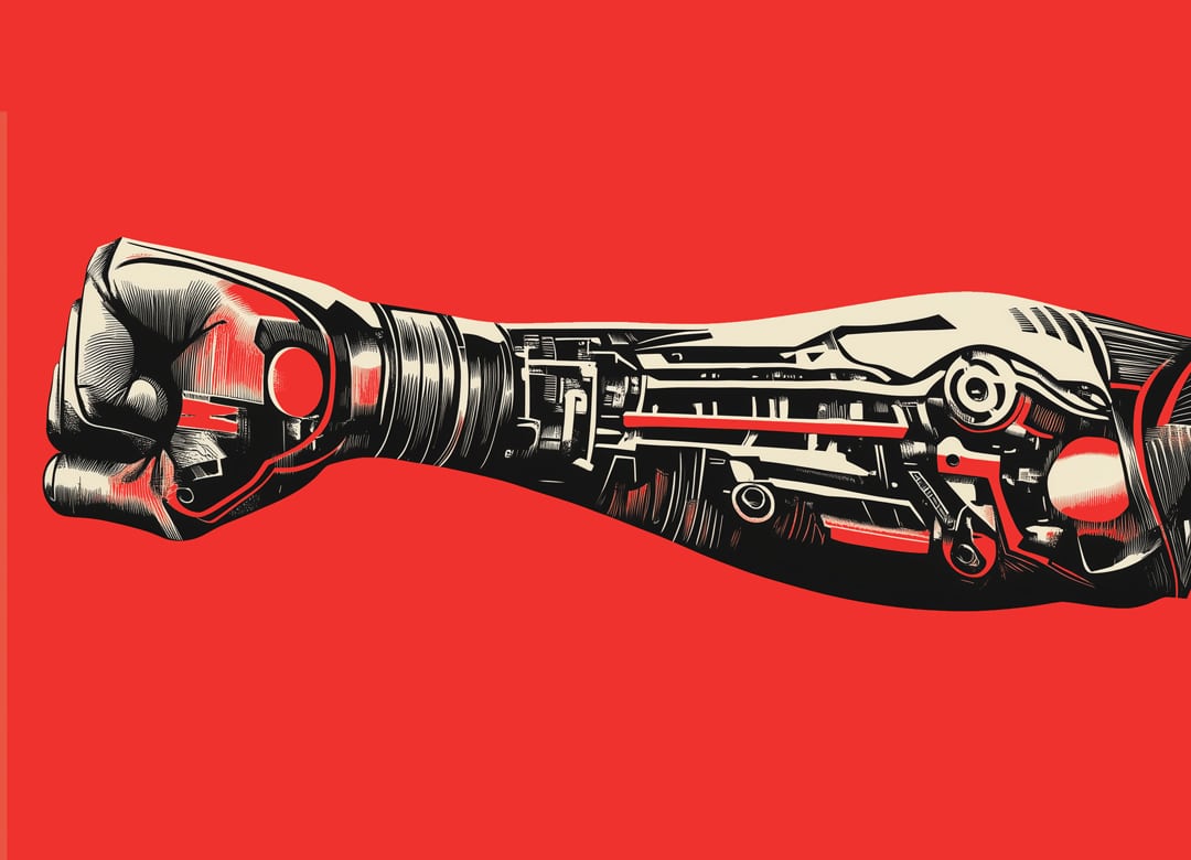 robotic arm on red background