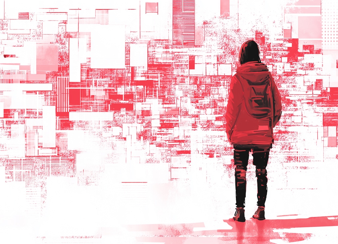 girl in red jacket abstract